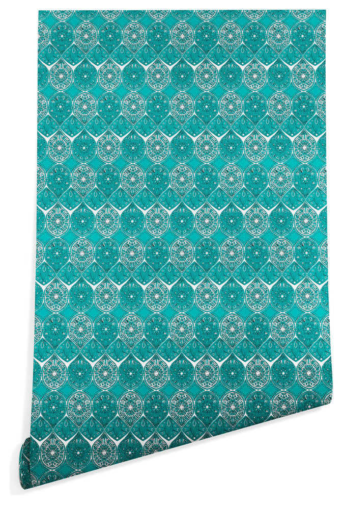 Deny Designs Sharon Turner Saffreya Turquoise Wallpaper, Blue, 2'x8'