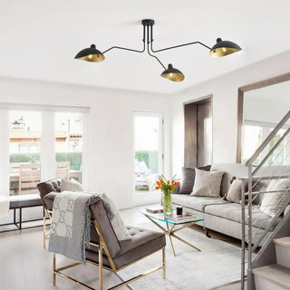 Farmhouse Matte Black 3-Light Semi Flush Mount Ceiling Light with Gold Leaf