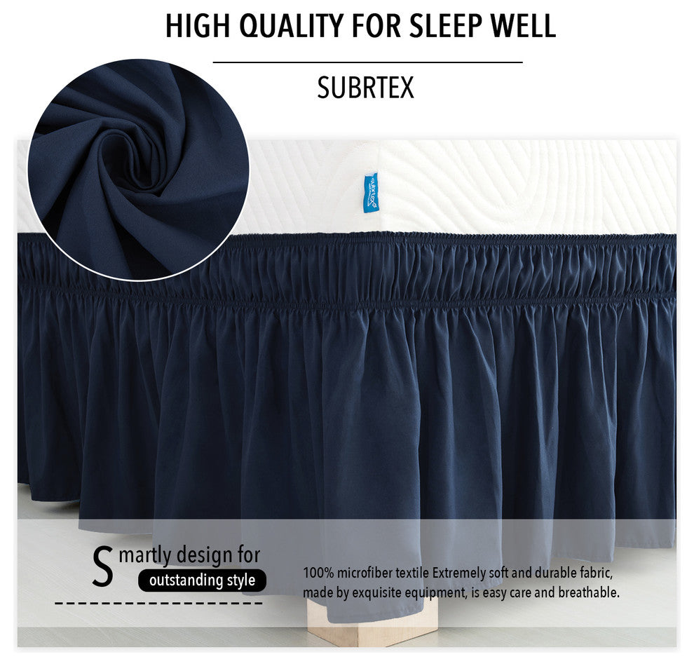 Subrtex Wrap Around Soft Fabric Bed Skirt, Navy-Bed Skirt, Twin