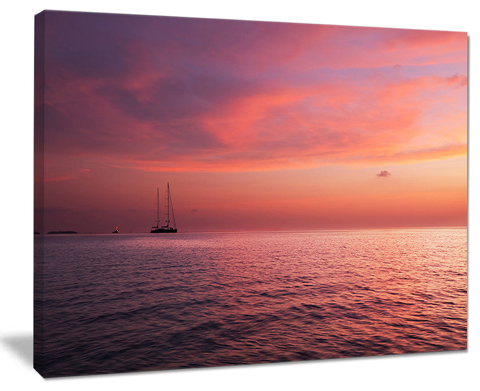 "Reddish Serene Maldives Seashore" Seascape Art Canvas, 20"x12"
