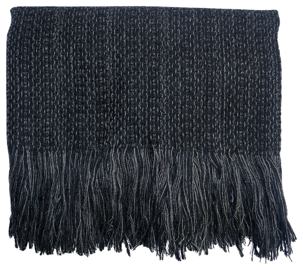 Alpaca and Wool Silky Soft Throw Blanket, Black