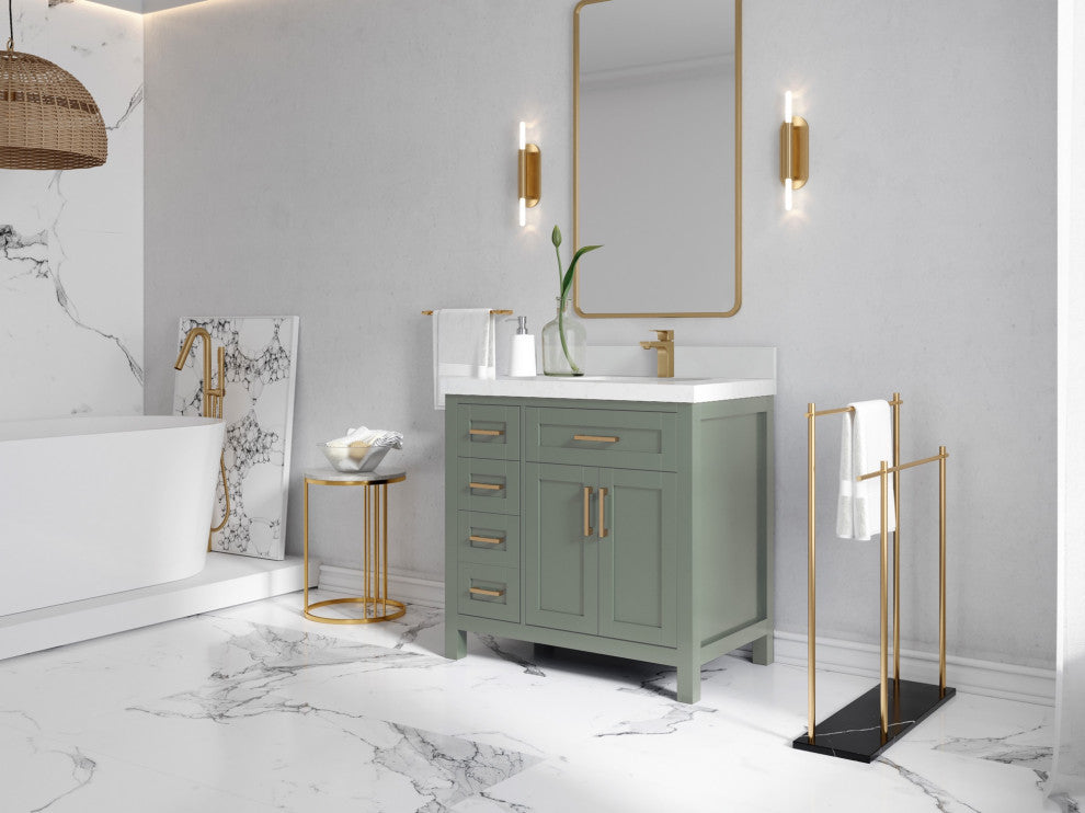 Cambridge 36" Right Offset Bath Vanity in Evergreen 2" Calacatta Black