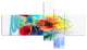 Watercolor Multi color Flower Illustration, Floral Canvas Art, 60"x32", 5 panels