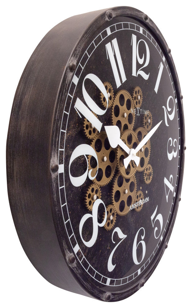 Henry 20" Moving Gear Wall Clock, Black
