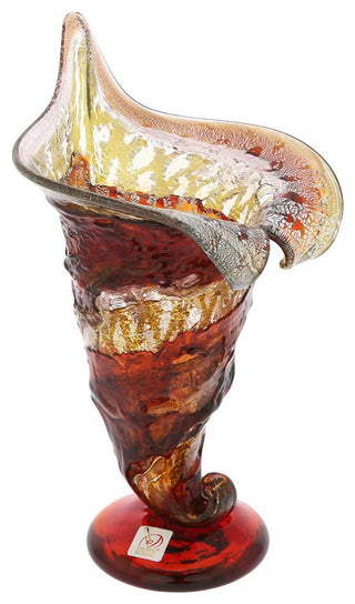 GlassOfVenice Murano Glass Sbruffo Horn Of Plenty Vase - Golden Brown Red