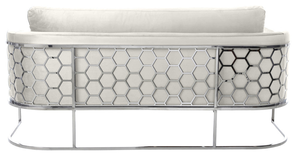 Casa Velvet Upholstered Sofa, Cream, Chrome Finish