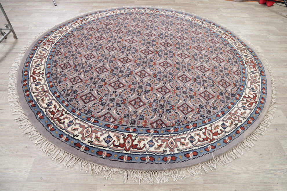 Bidjar Oriental Traditional Indian Hand-Knotted Area Rug, Gray, 8'1"x8'1