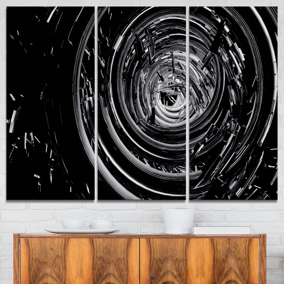 "Fractal 3-D Black Whirlwind" Art Canvas Print, 3 Panels, 36"x28"