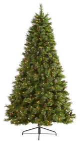 7.5' Golden Washington Pine Faux Xmas Tree W/Lights, Pinecone, Bendable Branches