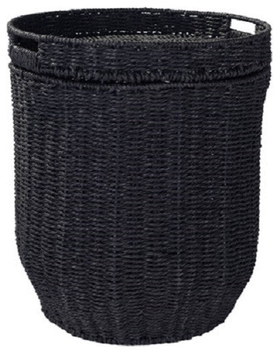 Paper Rope Rattan Basket and Tray Set, Black