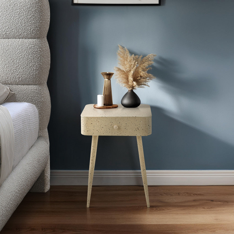 Rylan Iron Night Stand, Beige, Terrazzo