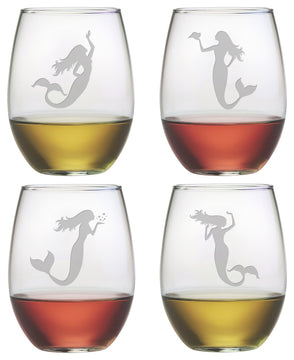 Mermaids 4-Piece Stemless Wine Glass Set