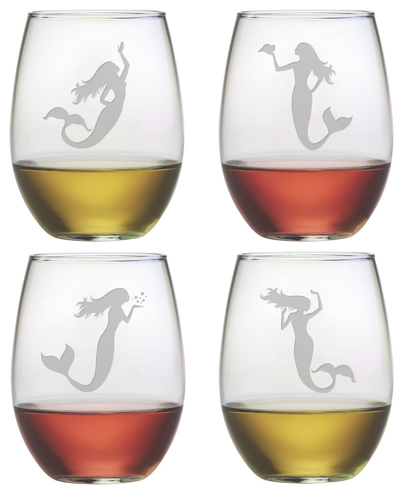 Mermaids 4-Piece Stemless Wine Glass Set