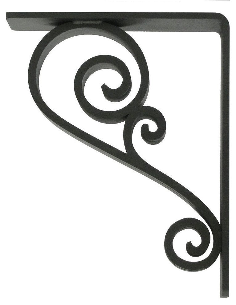 Wrought Iron Corbel - Classic Scroll 1.5" Wide Iron Countertop Corbel, Black, 8"