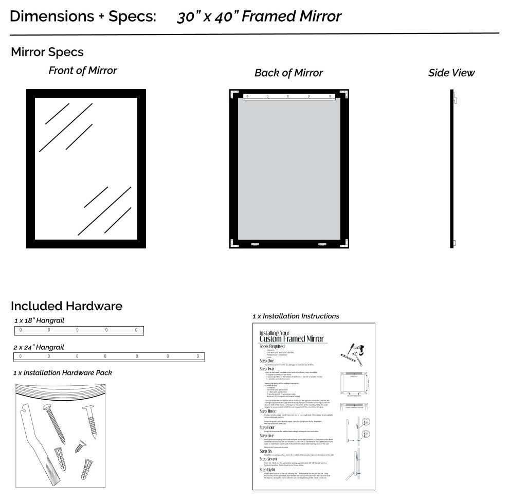 Blanco White Framed Wall Mirror, 30"x40"