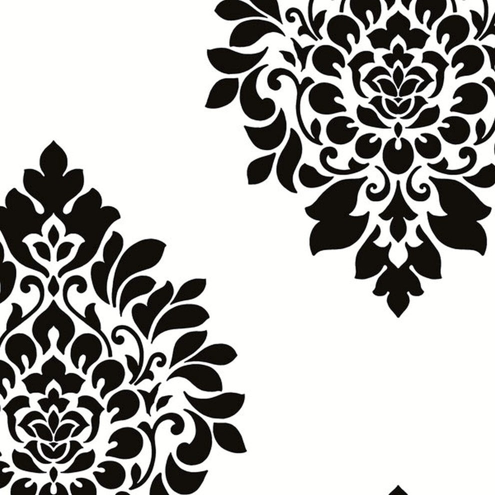 Shades, Damask Geometric Graphic White, Black Wallpaper Sample