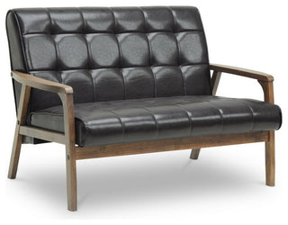Mid Century Faux Leather Loveseat in Brown