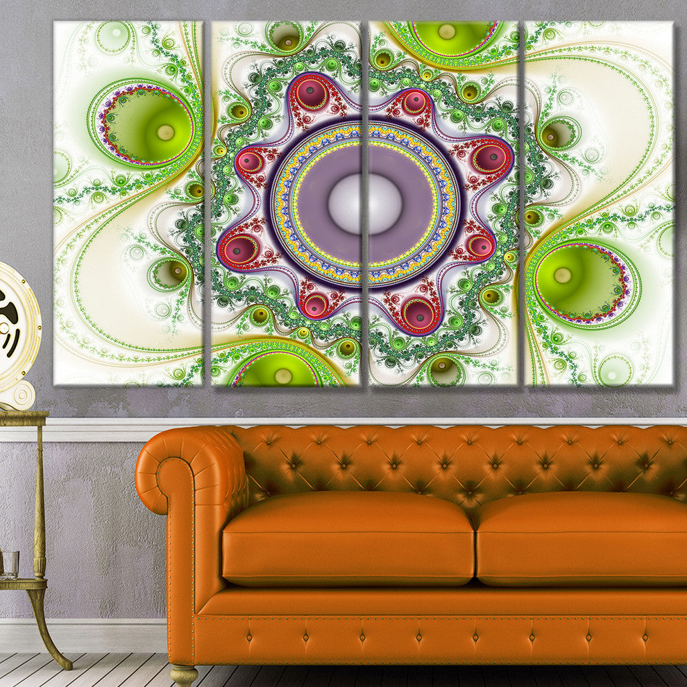 Light Green Pattern with Circles, Abstract Canvas Art Print, 48"x28", 4 Panels