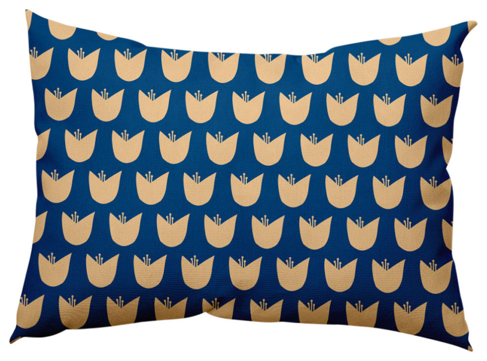 Simple Tulip Design Decorative Throw Pillow, Dark Cobalt Blue, 14"x20"