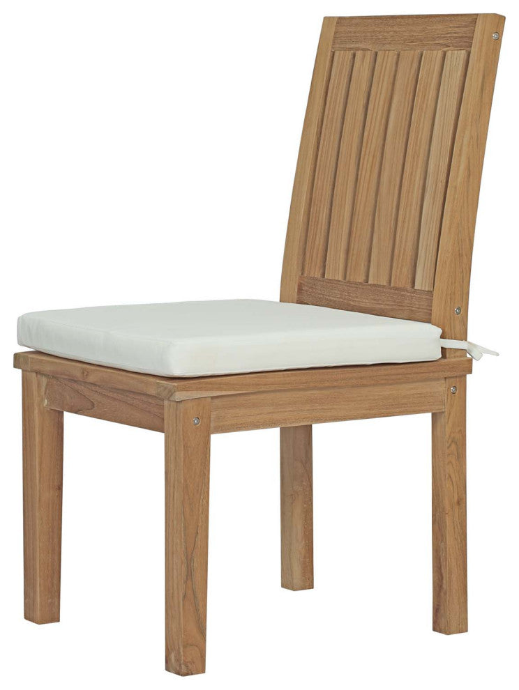 Side Dining Chair and Table Set, Wood, Brown Natural White, Modern, Outdoor