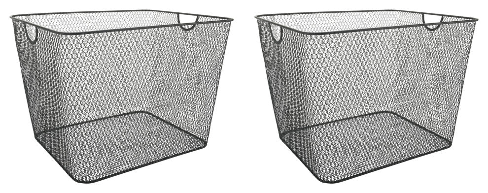 YBM Home Wire Mesh Open Bin Basket Black 14"x10"x8.8", 2-Pack