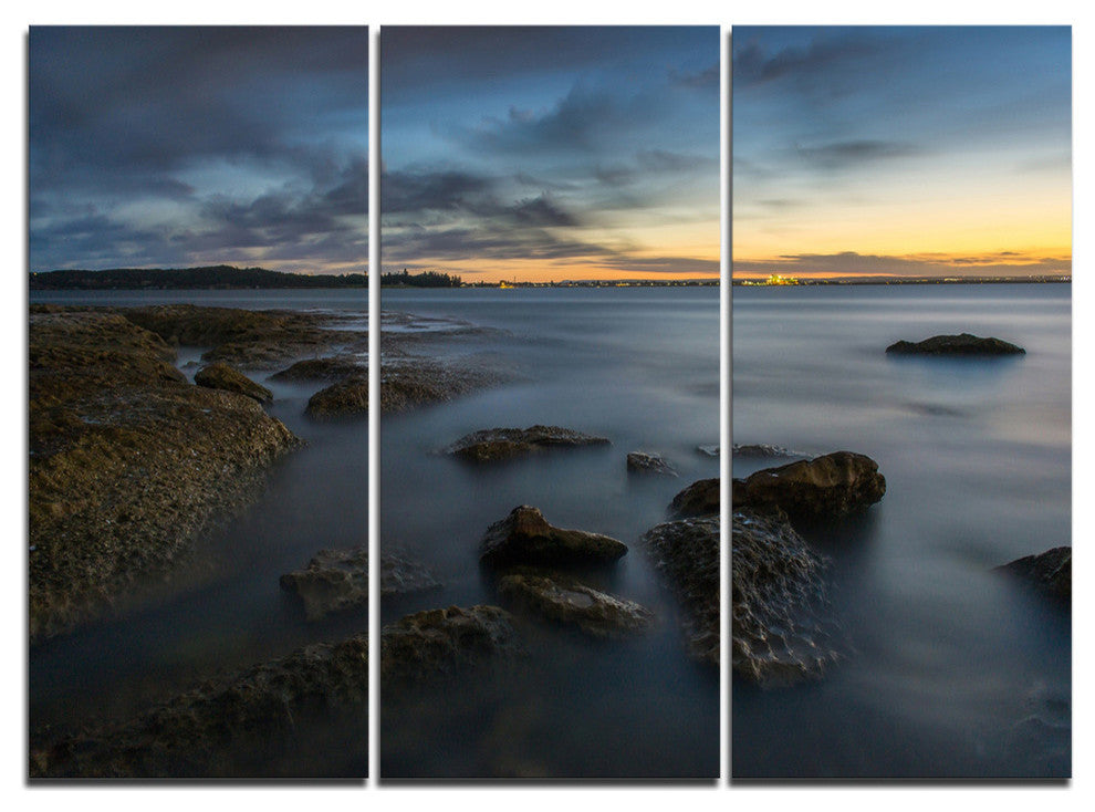 "Bluish Sunset at La Perouse Sydney" Metal Wall Art, 3 Panels, 36"x28"