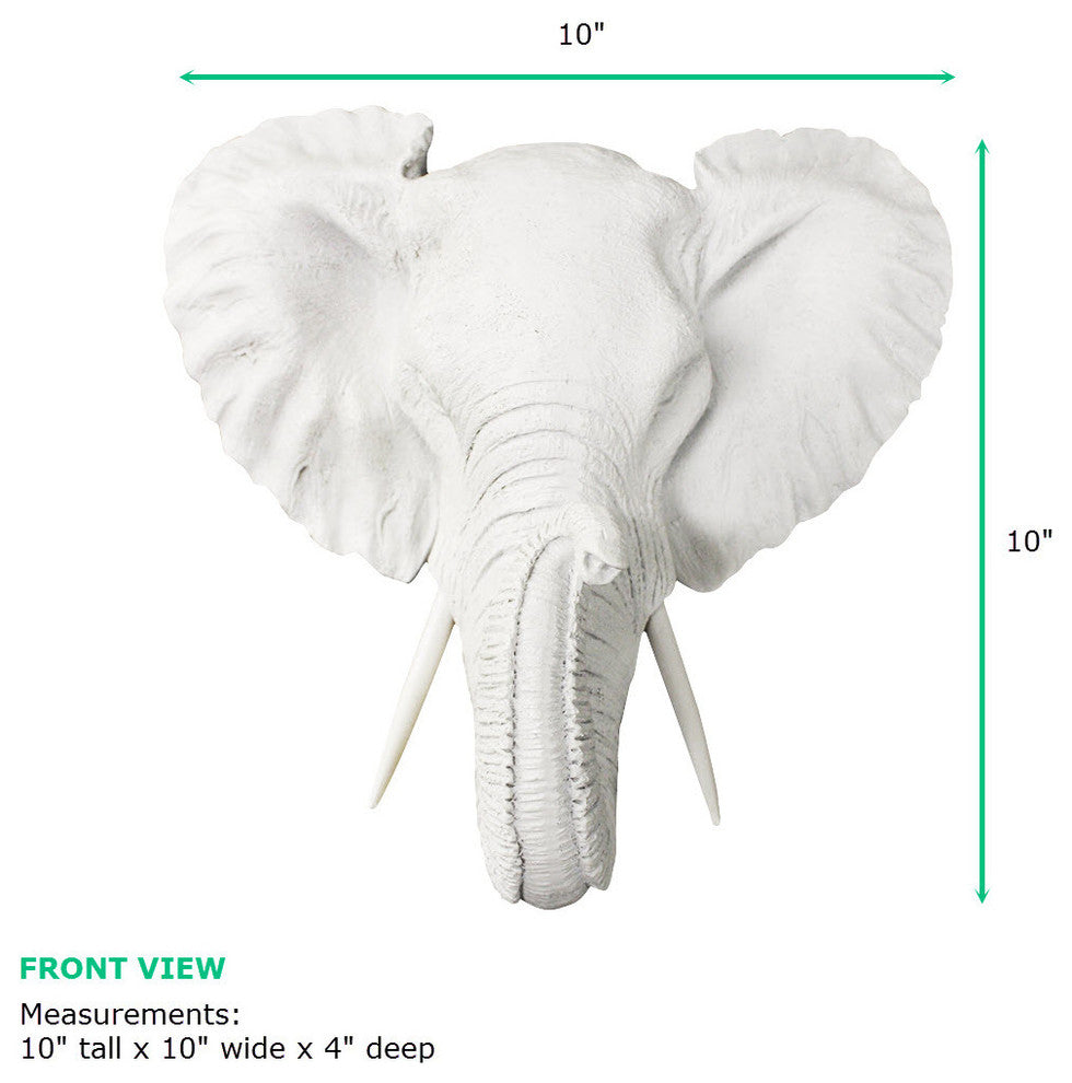 Faux Mounted Elephant Head, White, Mini