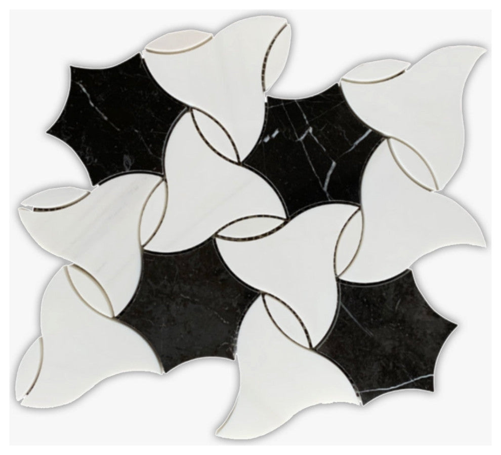 Neromarquina and Dolomiti Polished Windmill Marble Mosaic