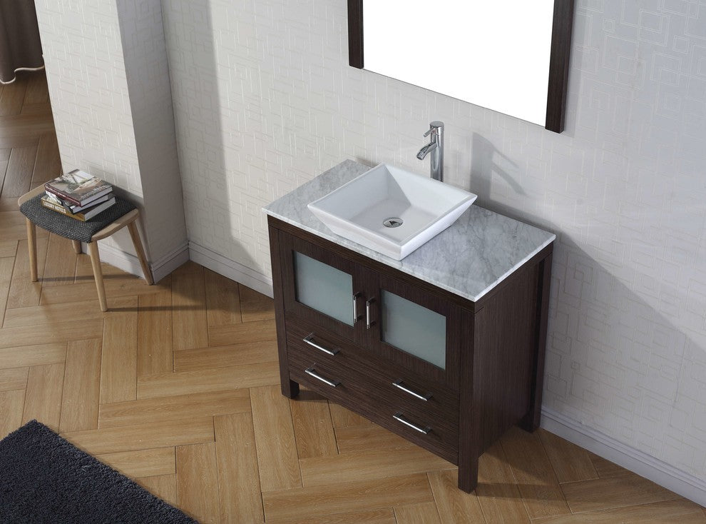 Dior 30" Single Bathroom Vanity, Espresso, Marble, Brushed Nickel Faucet