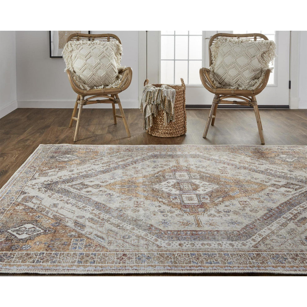 Weave & Wander Prescott Transitional Medallion, Ivory/Orange/Brown, 9'2"x12'