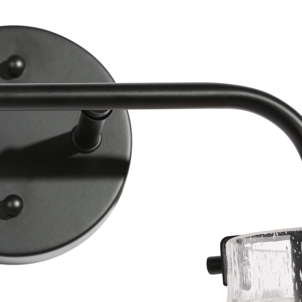 LALUZ 2 Light Matte Black Modern Bathroom Vanity Light with Globe Seeded Glass