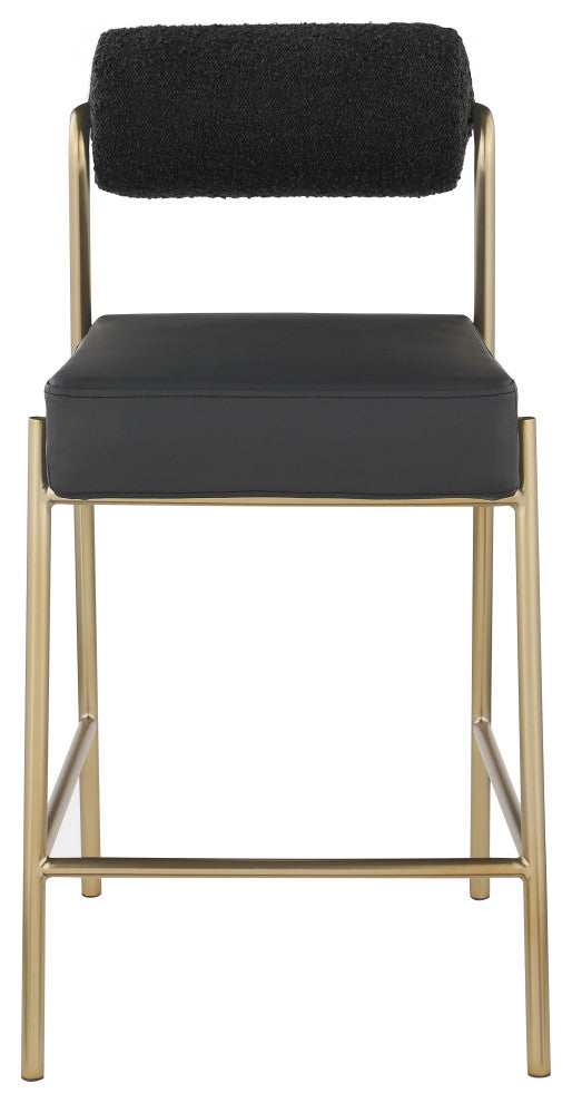 Carly Faux Leather Seat/Boucle Fabric Back Counter Stool, Black
