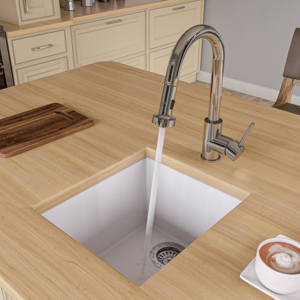 ALFI brand AB1720UM-W White 17" Undermount Rectangular Granite Prep Sink
