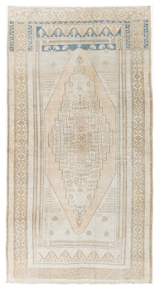 Vintage Beige Turkish Oushak Area Rug, 5'3x9'9