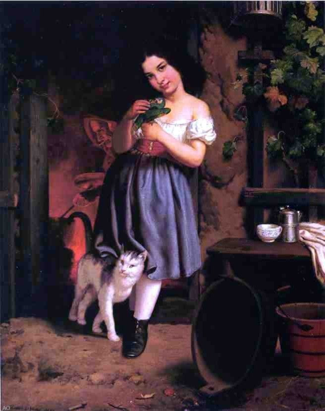 Berthe Morisot A Young Girl With Cat, Gallery Wrapped Canvas Print, 20"x25"