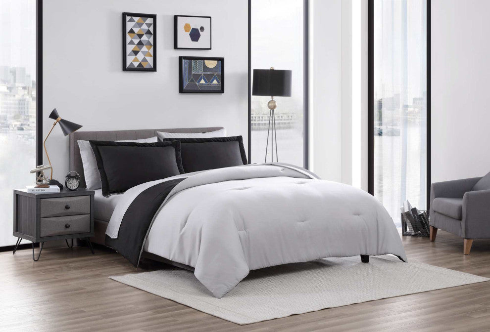 The Nesting Company Chestnut Reversible 7-Pc BIB Comforter Set-Queen-Black/Gray