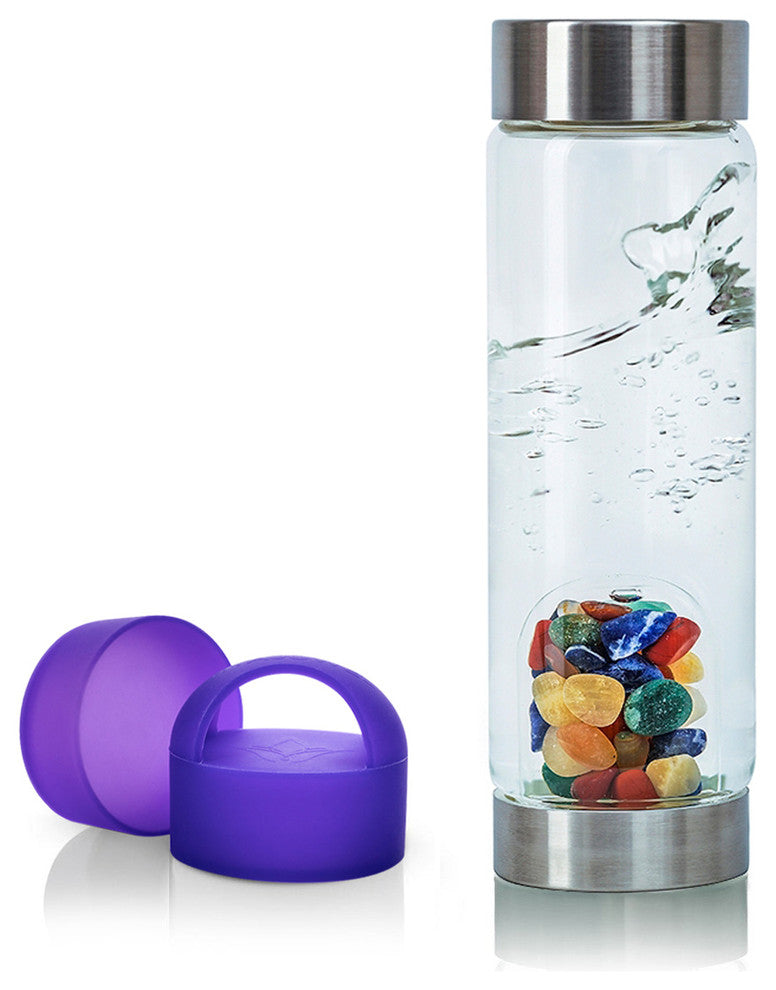 Water Bottle, VitaJuwel ViA Gemwater Bottle, Purple Loop Caps, Focus