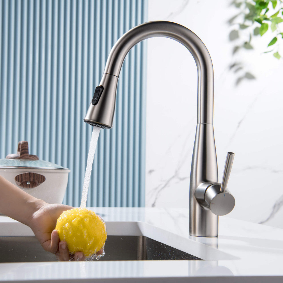 Bari Single Handle Pull Down Sink Faucet and Soap Dispenser, Brushed Nickel