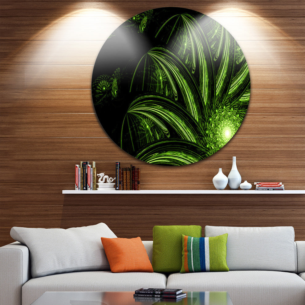 Strange Green Flower, Floral Digital Art Round Metal Wall Art, 11"