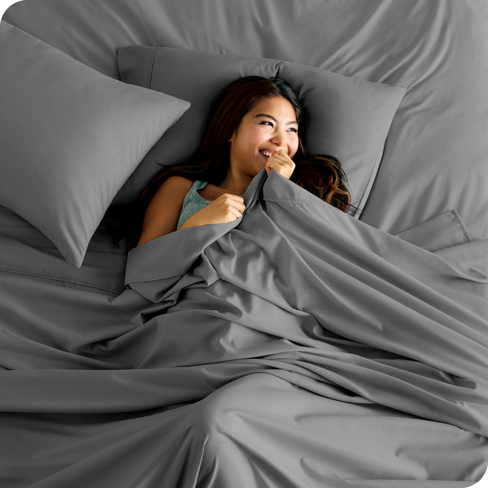 Bare Home Microfiber Flat / Top Sheet, Gray, Queen