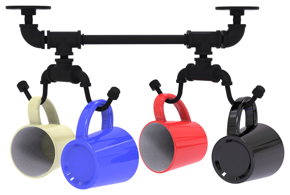 Pipeline Under Cabinet 4 Coffee Mug Rack, Matte Black