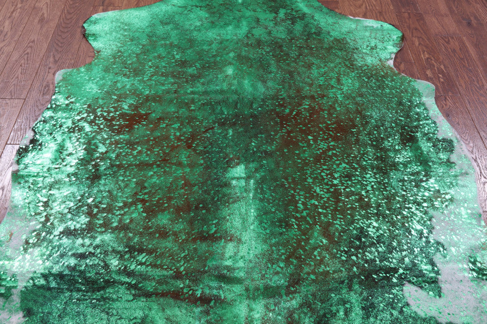 6' 4" X 5' 10" Green Metallic Cowhide Rug C2096