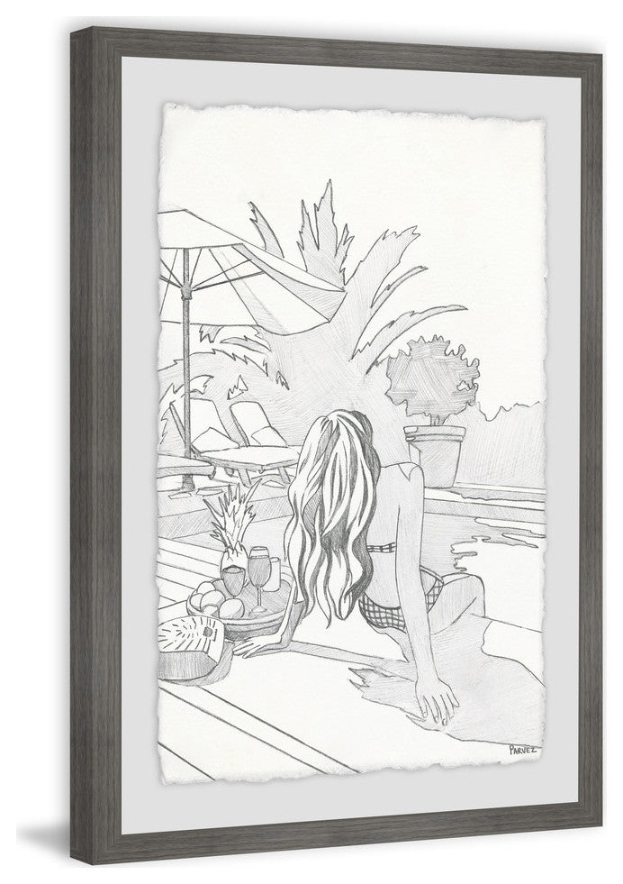 "Sunbathing by the Pool" Framed Painting Print, 20"x30"