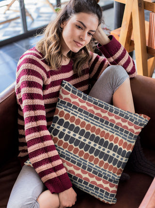 Plutus Red Blue Harmony Border Luxury Throw Pillow, 16"x16"