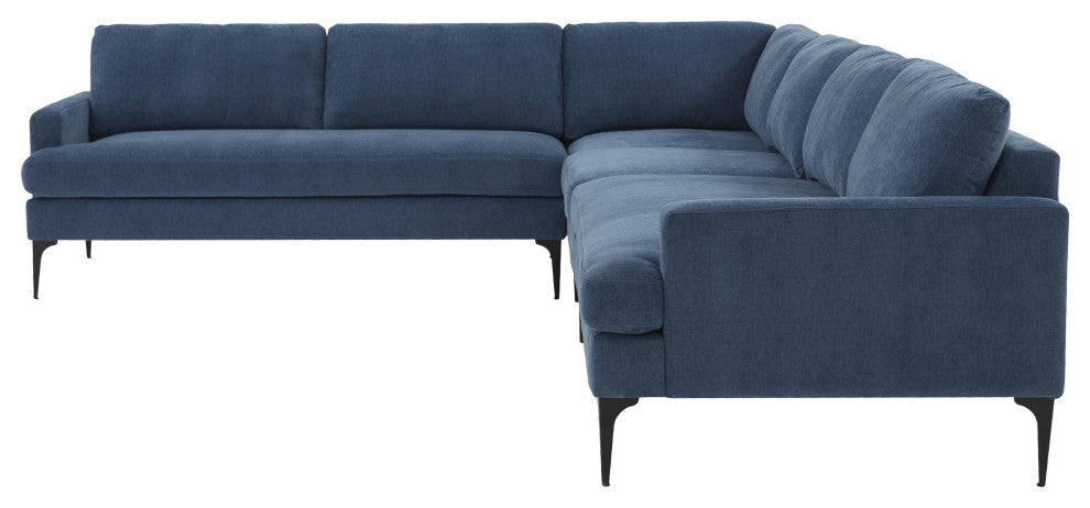 Serena Blue Velvet Large L-Sectional With Black Legs