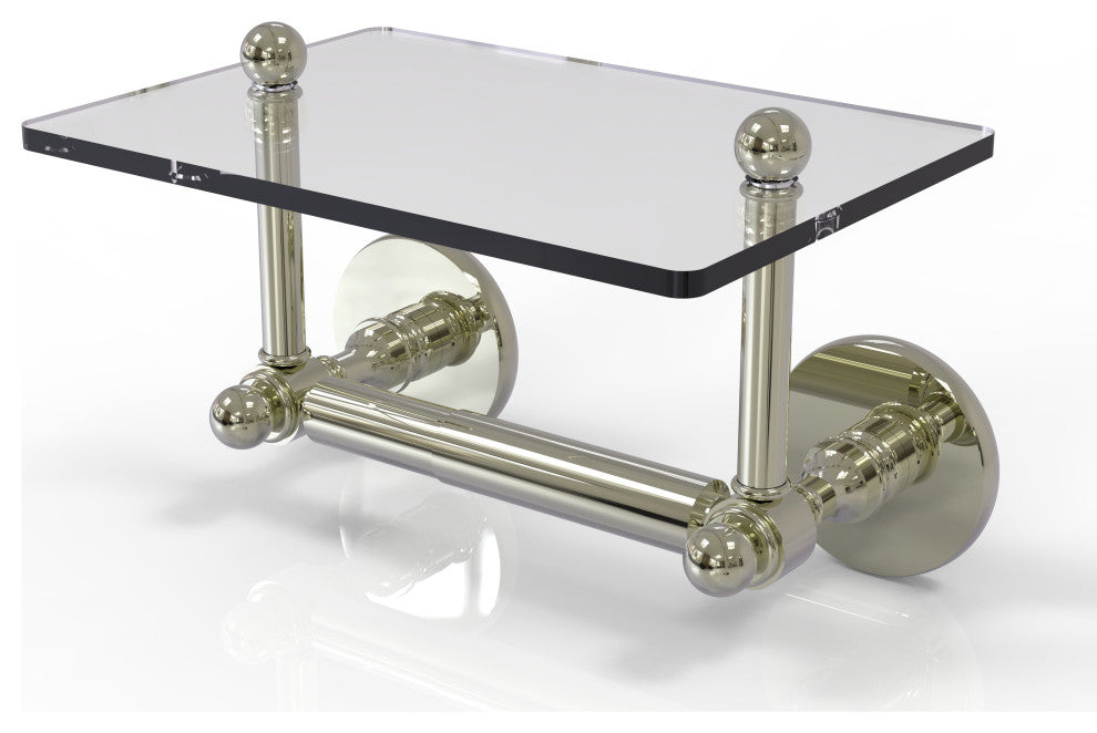 Prestige Skyline 2-Post Toilet Tissue Holder with Glass Shelf, Polished Nickel