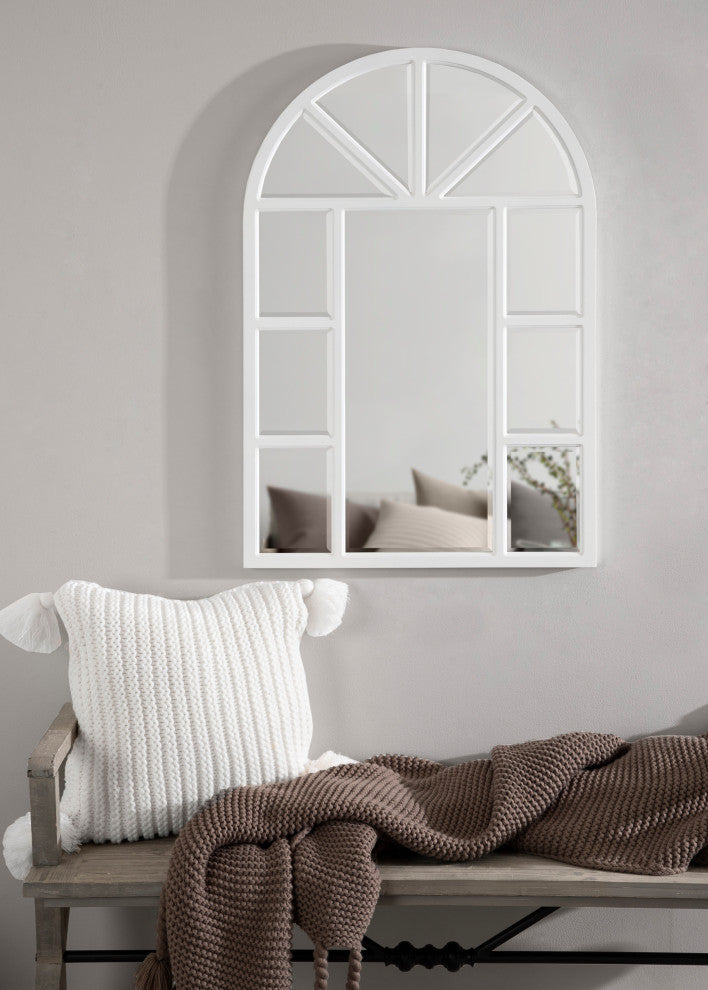 Hogan Arch Windowpane Framed Wall Mirror, White 24x36