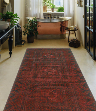 Vintage Rainbow-Dye Azucena Red/Charcoal Runner, 3'3 x 6'10