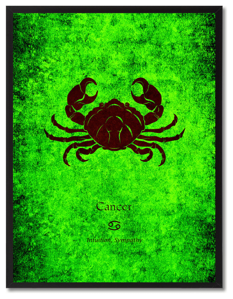 Cancer Horoscope Astrology Green Print on Canvas with Picture Frame, 28"x37"
