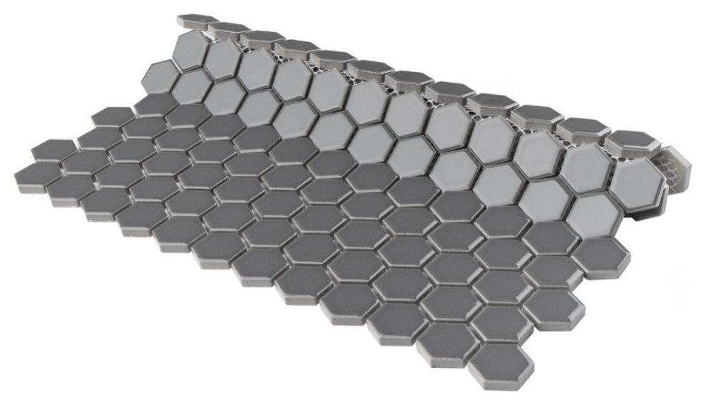 Metro 1" Hex Glossy Grey Porcelain Floor and Wall Tile